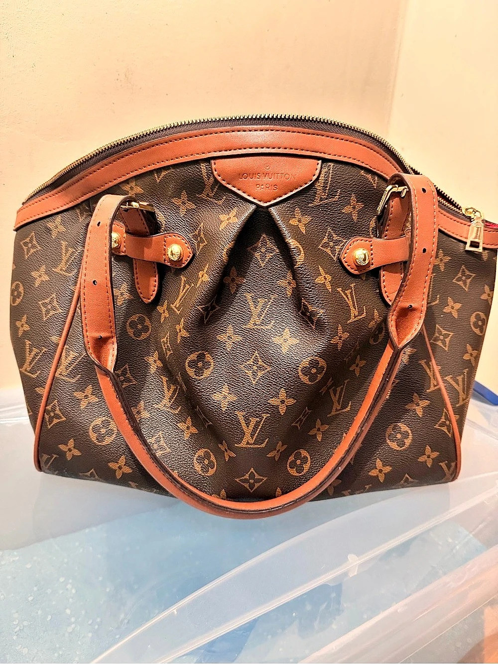 Tier 1 quality Pleated Explorer Bag Monogram Tote in Brown & Red